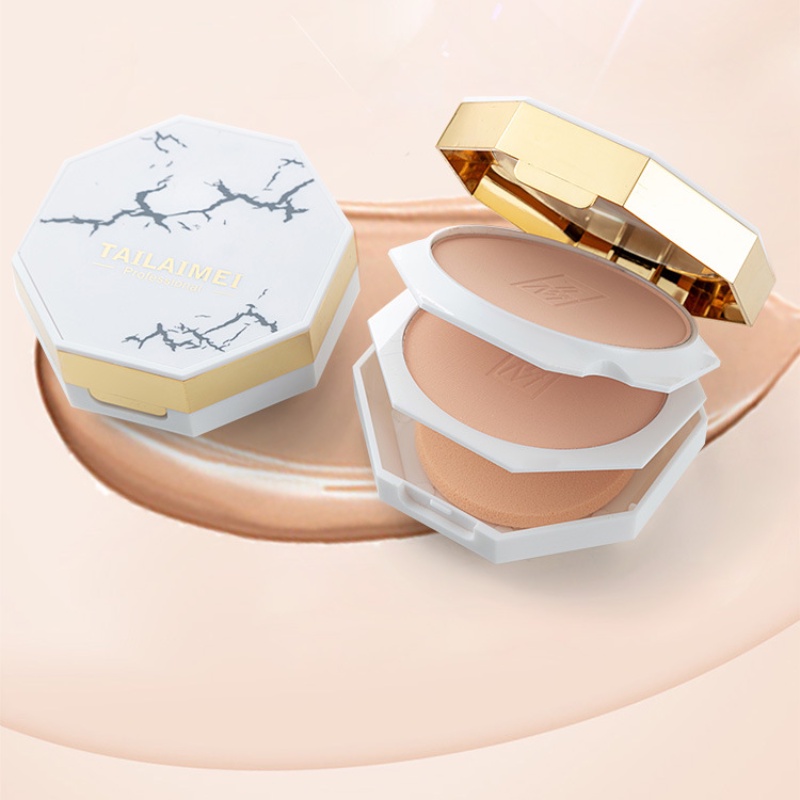 [Hàng mới về] Phấn che khuyết điểm kiểm soát dầu lâu trôi thiết kế vỏ họa tiết cẩm thạch hợp thời trang