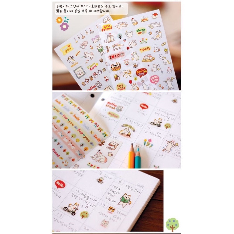 Bộ 6 tấm sticker mèo và bánh i love cat