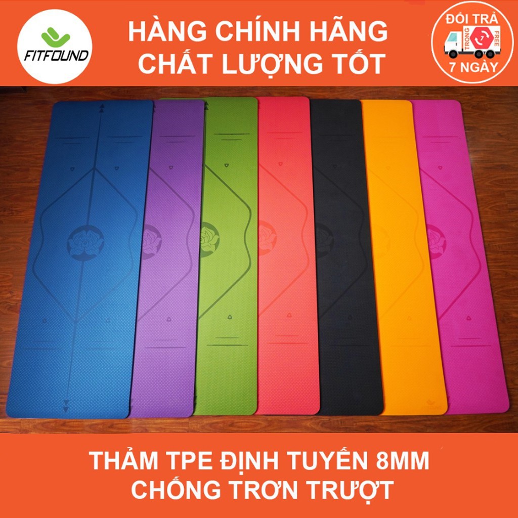 Thảm Tập Yoga Định Tuyến TPE dầy 8mm 1 lớp Cao Cấp Loại 1[có dây bộc thả +Túi chống nước]