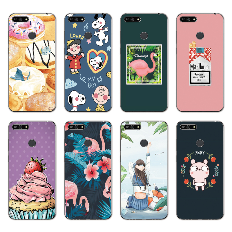 Huawei Y7 Prime 2018/Honor 6X 6C /GR3 GR5 2017/Enjoy 6 6S 5 5S Y6 Pro INS Cute Cartoon Flamingo Soft Silicone TPU Phone Casing Lovely Donuts Graffiti Case Back Cover Couple