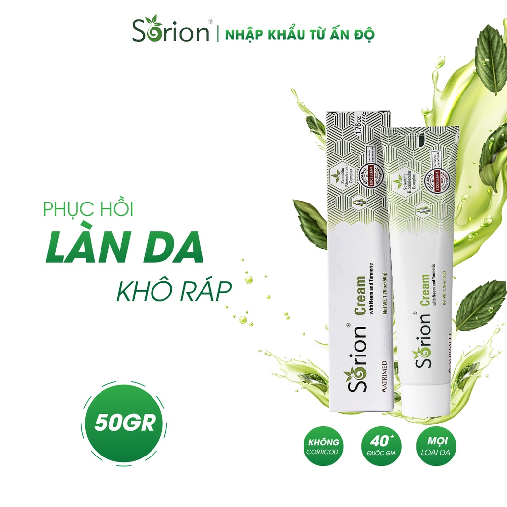 Kem Sorion 50GR - Phục hồi Vảy nến, Viêm da cơ địa, Chàm da, Da tiết bã, Nấm da, Hắc lào, Á sừng, Chàm sữa, Dưỡng ẩm da
