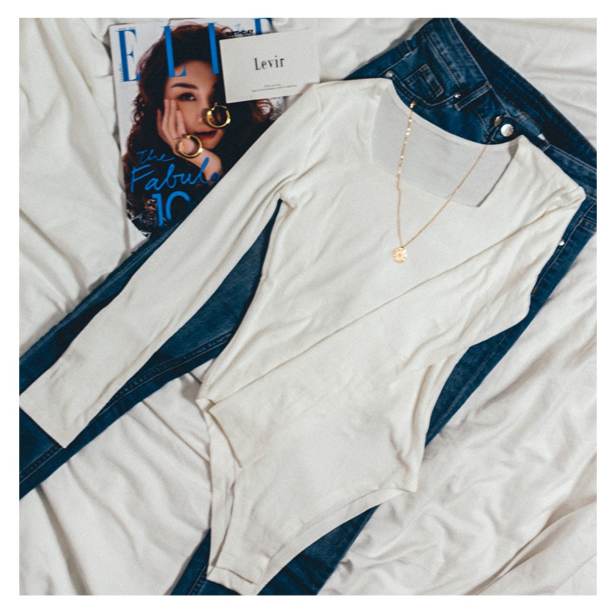Áo Bodysuit ôm trơn cổ vuông dài tay nữ BASIC LEVIR | BigBuy360 - bigbuy360.vn