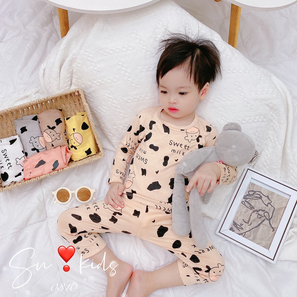 Bộ thun lạnh Minkymom dày tay Bò Sữa cho bé 8-17kg QATE01