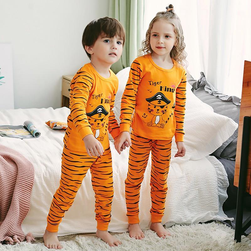 Bộ đồ ngủ pajamas tay dài in hình hoạt hình dễ thương dành cho bé trai bé gái từ 2 đến 10 tuổi