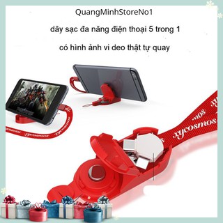 Cáp Sạc Đa Năng 5 In 1 Tích Hợp Cổng Sạc Lightning,Type-C,Micro Mới Nhất+Giá Đỡ+Móc Treo+Dây Đeo+Dây Đo Thời Trang