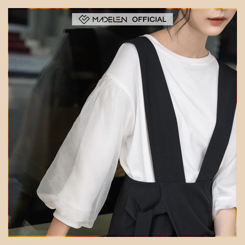 Áo len nữ MADELEN tay bồng phối von màu trắng