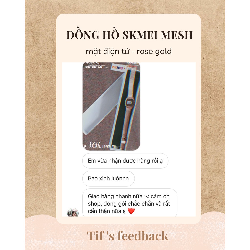 Đồng hồ nữ điện tử mặt nhỏ SKMEI MESH rose gold đồng hồ thời trang cá tính Watchesbytif size 22mm kèm báo thức bấm giờ