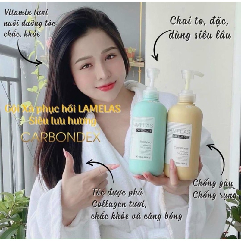 Cặp Dầu Gội Xả Lamelas Carbondex 500ml - Phục Hồi Tóc Khô Xơ, Hư Tổn, Giảm Gãy Rụng | Hàng Chính Hãng