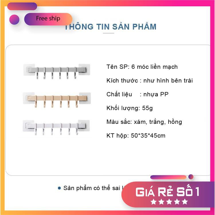 Thanh treo đồ 6 móc dán tường nhà tắm nhỏ gọn tiện lợi