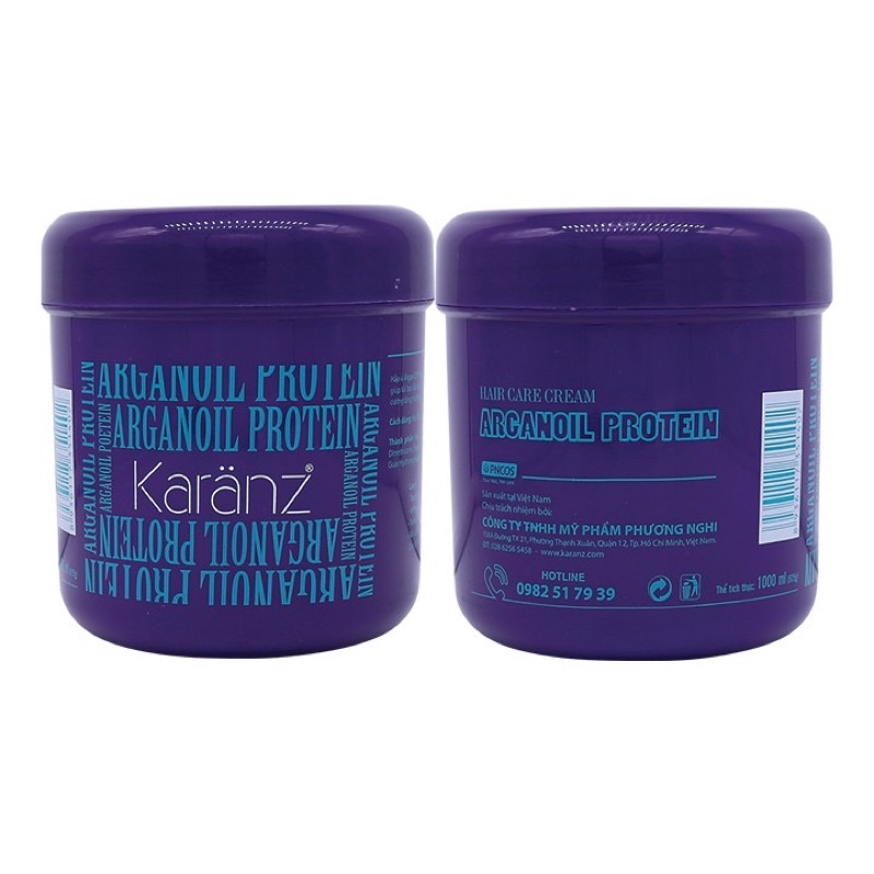 Hấp dầu  mềm mượt, phục hồi khô xơ, hư tổn Argan Protein Karanz Hair Care Cream 1000ml hấp dầu karanz tím