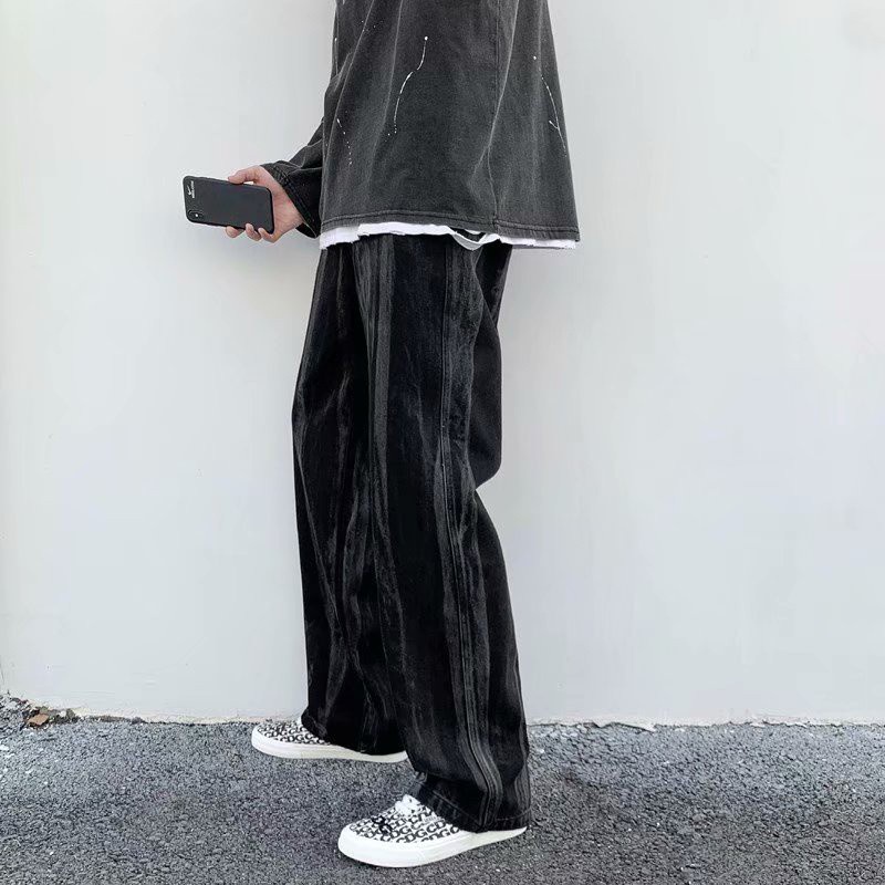 Quần jean ống rộng phối màu nhuộm phong cách Mỹ hip hop cá tính thời trang dành cho nam