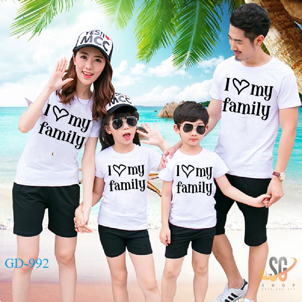 Áo thun gia đình mẫu I love my family màu trắng dễ thương thun cotton dày dặn GD992T | DONGPHUCSG