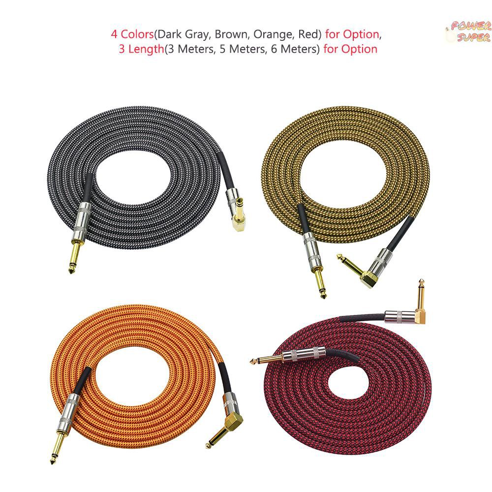 PSUPER 6 Meters/ 20 Feet Musical Instrument Audio Guitar Cable Cord 1/4 Inch Straight to Right-angle Gold-plated TS Plugs PVC Braided Fabric Jacket for Electric Guitar Bass Mixer Amplifier Equalizer