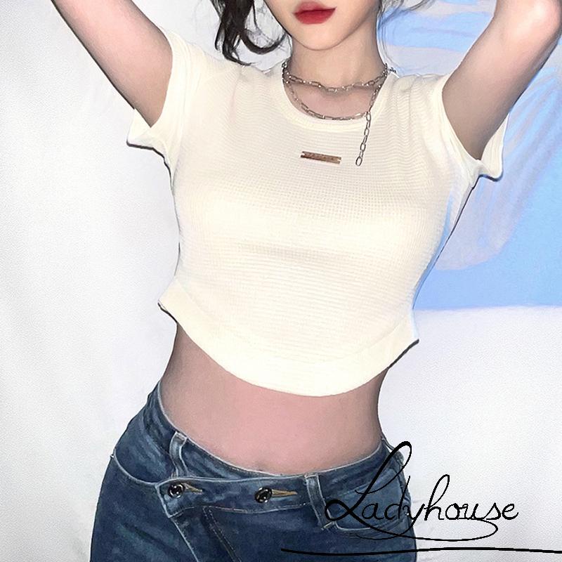 Áo Thun Croptop Cổ Tròn Tay Ngắn Màu Sắc Tương Phản Thời Trang Mùa Hè Dành Cho Nữ