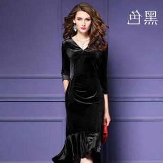 Đầm nhung nữ cao cấp thiết kế phối chân bèo váy sang chảnh NP500