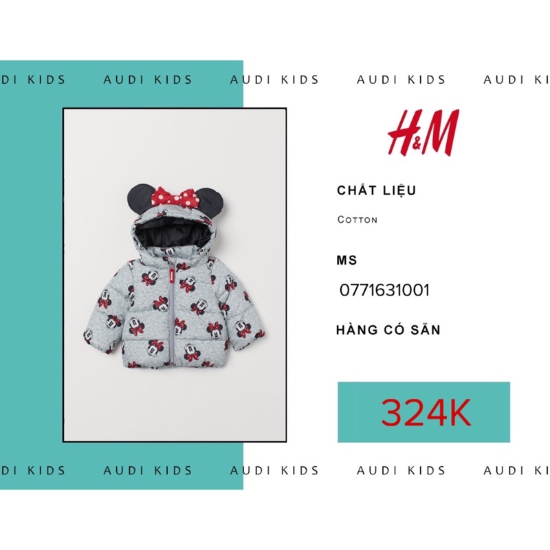 Áo phao hình Minnie mùa thu đông dành cho bé gái từ 9-12 tháng - H&M Chính Hãng