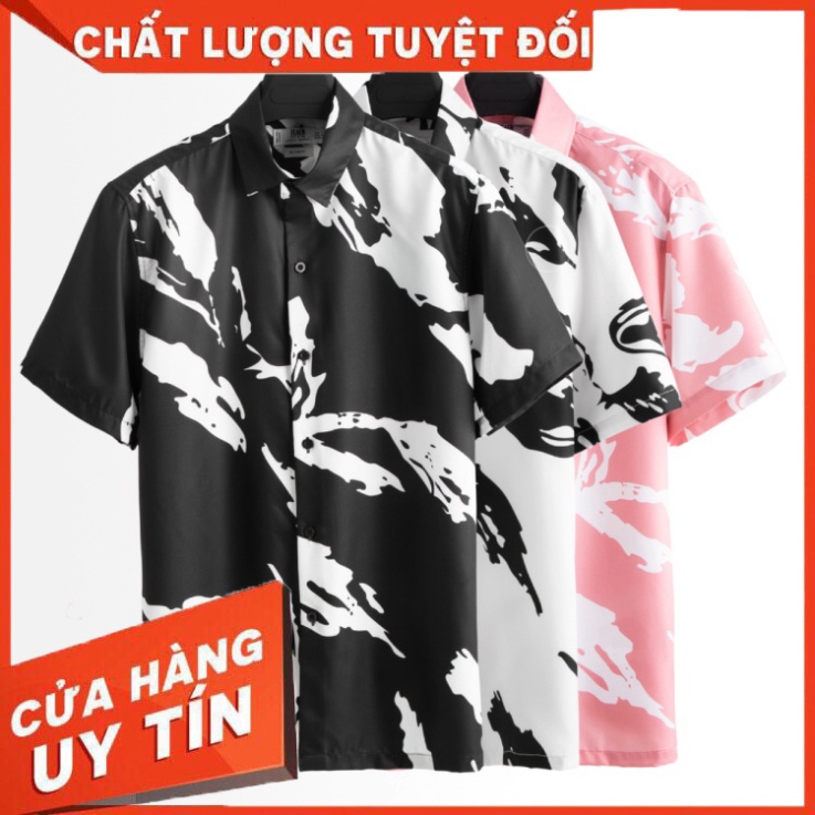 Áo sơ mi nam FEAER chất lụa họa tiết lá đen Boo Boo - Hàng nhập khẩu