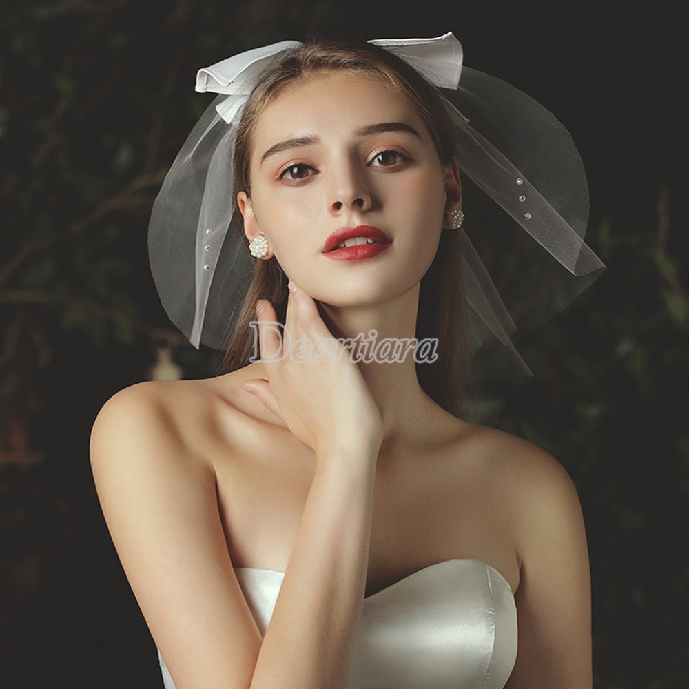 Mạng Che Mặt Cô Dâu Thiết Kế Ngắn Phối Nơ Hợp Thời Trang