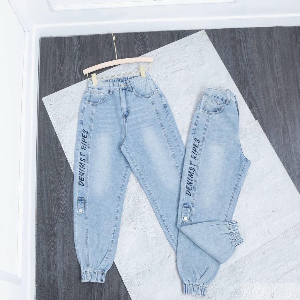 Quần Jean Baggy nữ lưng cao Bo Gấu form đẹp ⚡️ Thêu chữ DENIMST RIPES⚡️ Đen | BigBuy360 - bigbuy360.vn