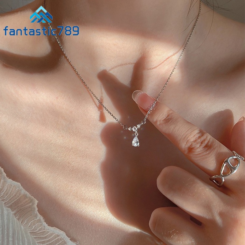 Vòng cổ Mạ Bạc Mặt Hình Giọt Nước Đính Đá Pha Lê Thanh Lịch Cho Nữ Fantastic789