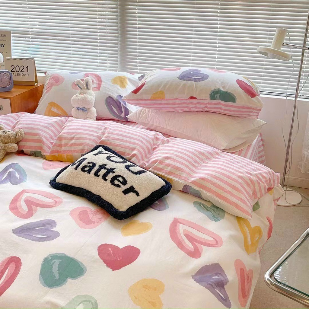 Bộ chăn ga gối Poly Cotton Tim 7 màu love siêu yêu siêu lãng mạn (Tặng vỏ gối ôm) - Miễn phí bo chun