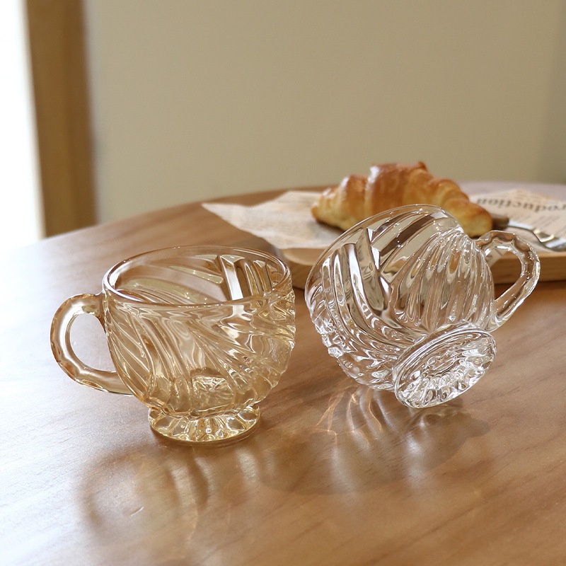Ly Tách Thủy Tinh Có Quai Dùng Pha Trà, Cafe Có Màu Trắng Và Vàng, Cốc Thủy Tinh Uống Nước 175ml - SImpleHome