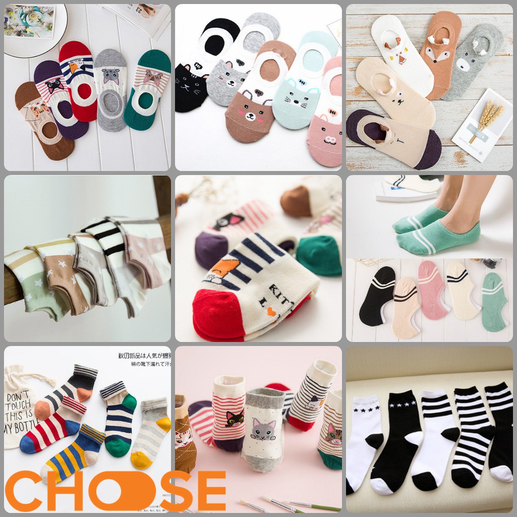Vớ Nữ Choose COMBO 5 CÁI Cotton 100% In Hình Dễ Thương Đủ Màu Đa Dạng Màu Pastel