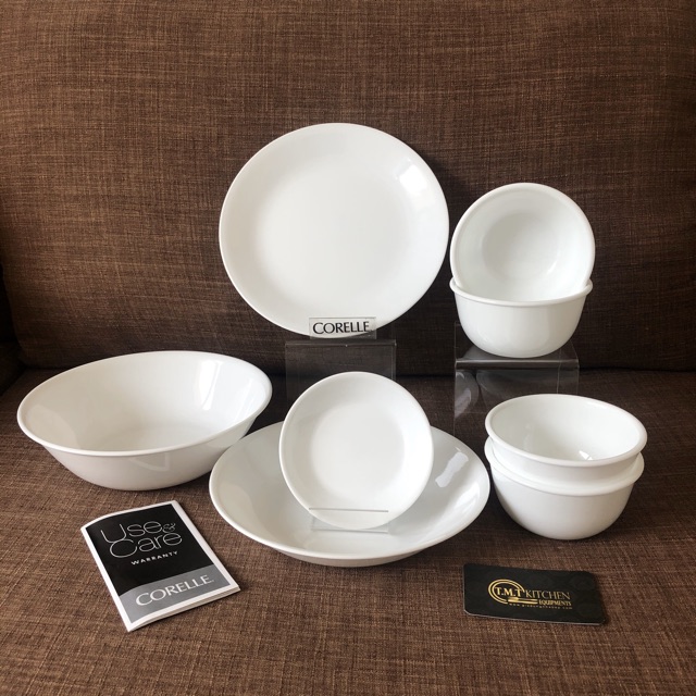 Bộ tô chén dĩa thuỷ tinh Mỹ Corelle 8 món 8 N-LP Winter Frost White