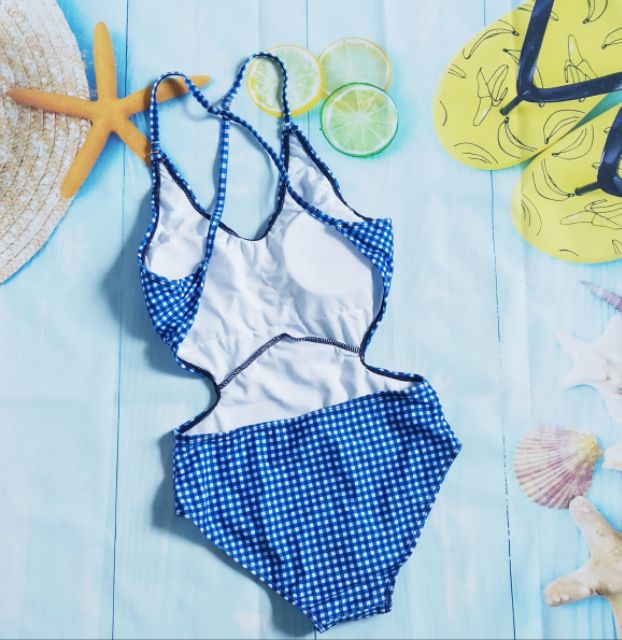 Bộ bơi bikini xanh caro chéo lưng | BigBuy360 - bigbuy360.vn