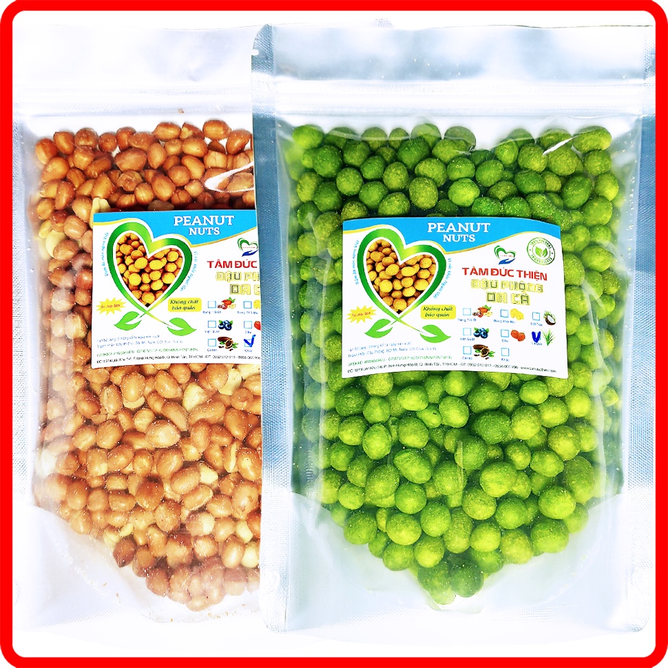 Combo 1KG Đậu Phộng 2 Vị: Rang Muối và Da Cá Lá Dứa Tâm Đức Thiện (2 x Túi 500GR)