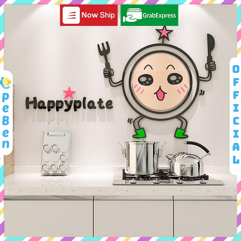 Tranh dán tường mica 3d decor khổ lớn đĩa thức ăn dễ thương Nhiều Size - EPeBen