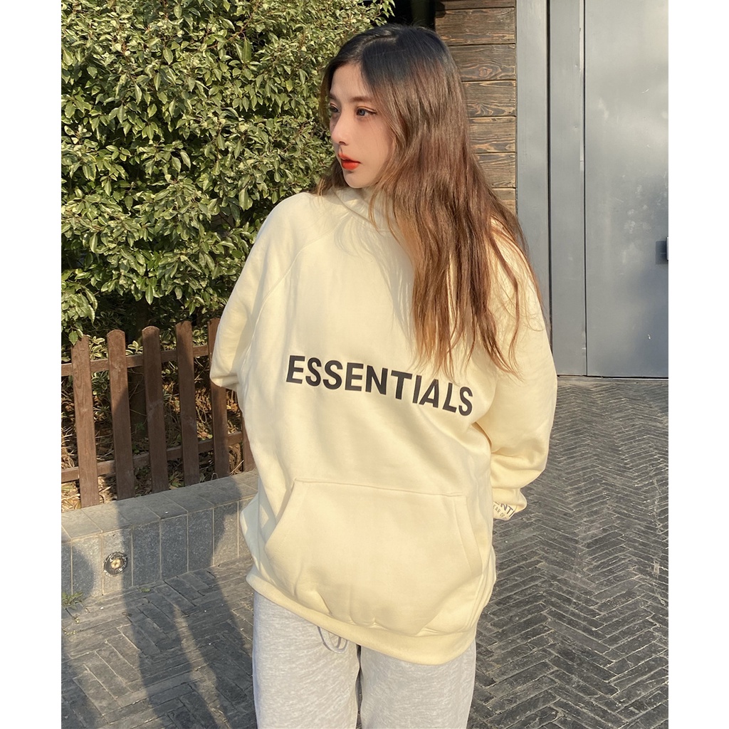 Áo Hoodie Essential Unisex Nam Nữ nỉ bông dày dặn màu be Oversize phong cách Hàn Quốc Ulzaang | BigBuy360 - bigbuy360.vn