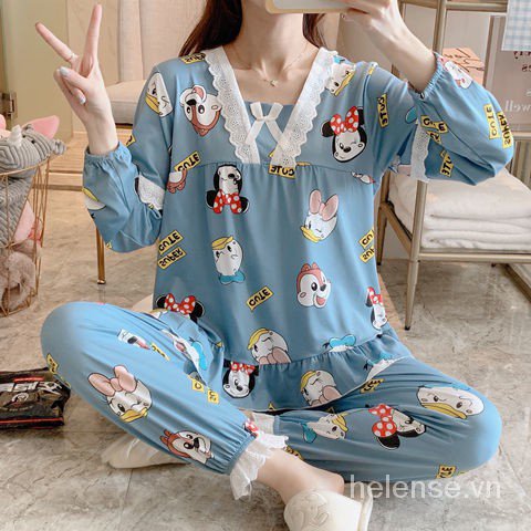 Set Pajamas Áo Dài Tay Cổ Bẻ + Quần Dài Cho Nữ