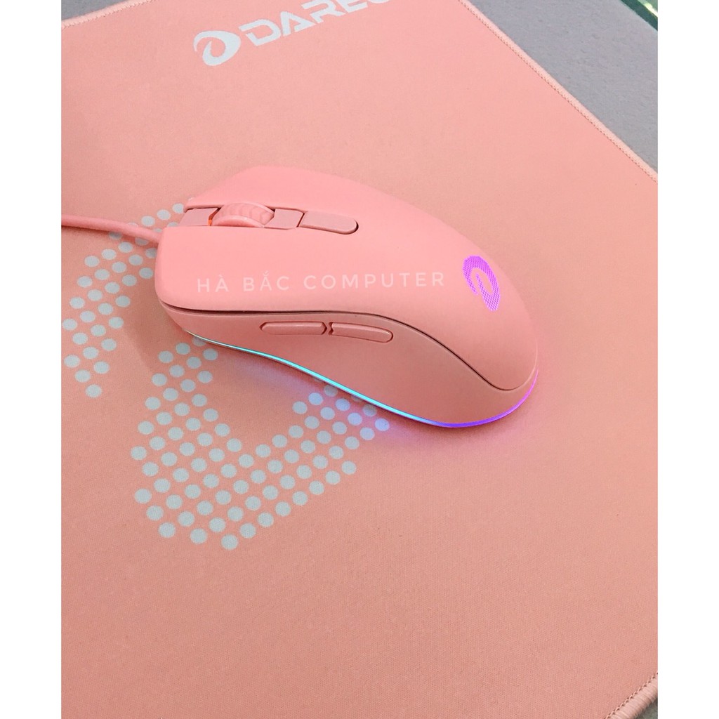 Combo Chuột Và Lót Di Chuột Màu Hồng DAREU - Chuột Gaming Led RGB + Pad Chuột Pink