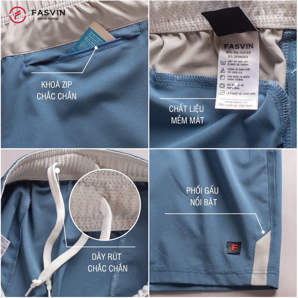 Quần đùi nam Fasvin Q20207.SG vải dù gió mềm mát co giãn tốt phù hợp thể thao hay mặc nhà