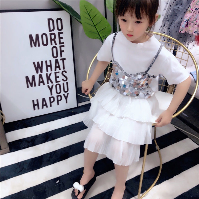 Áo Thun Cotton Tay Ngắn Đính Sequin Thời Trang Dành Cho Bé Gái