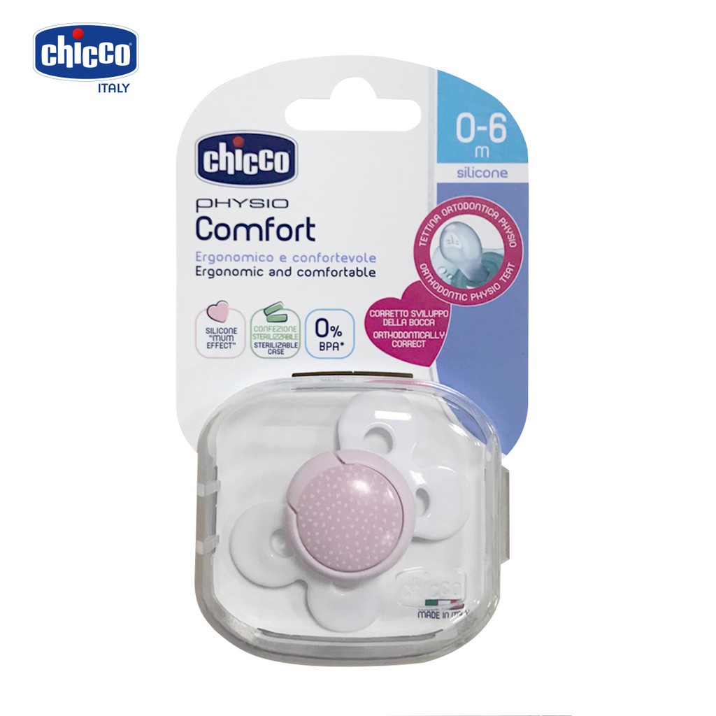 Ty ngậm Chicco silicon Physio Comfort màu hồng/Màu xanh 0 - 6M