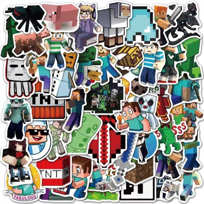 Bộ 50 Miếng Dán Trang Trí Hình Game Minecraft