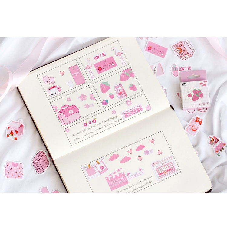 Set 50 miếng dán trang trí sticker nhiều chủ đề (Xanh lá, dâu hồng,...) trang trí sổ tay bullet journal - M269