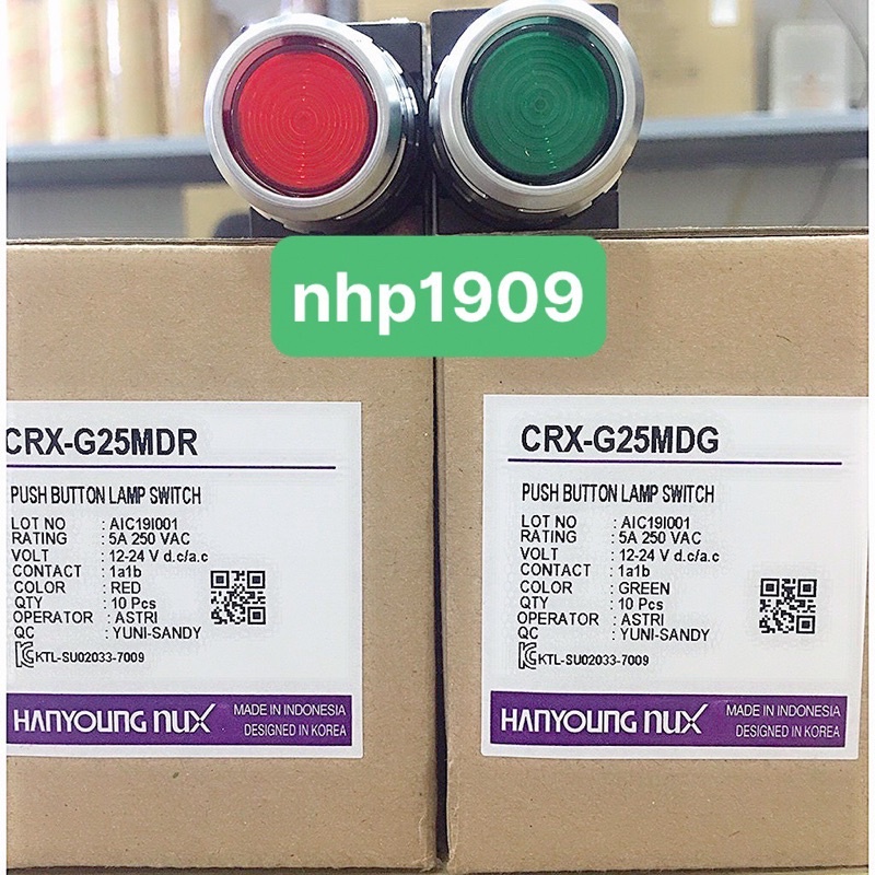 Nút nhấn nhả CRX-G25MD Ø25 đèn LED 12~24DVC , HanYoung