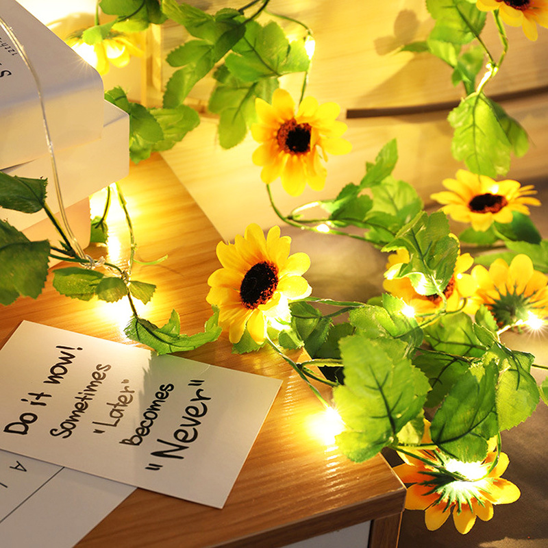 Dây đèn LED hình hoa hướng dương/chanh/hoa hồng/lá xanh trang trí đám cưới/Giáng sinh/nhà ở DIY sử dụng pin