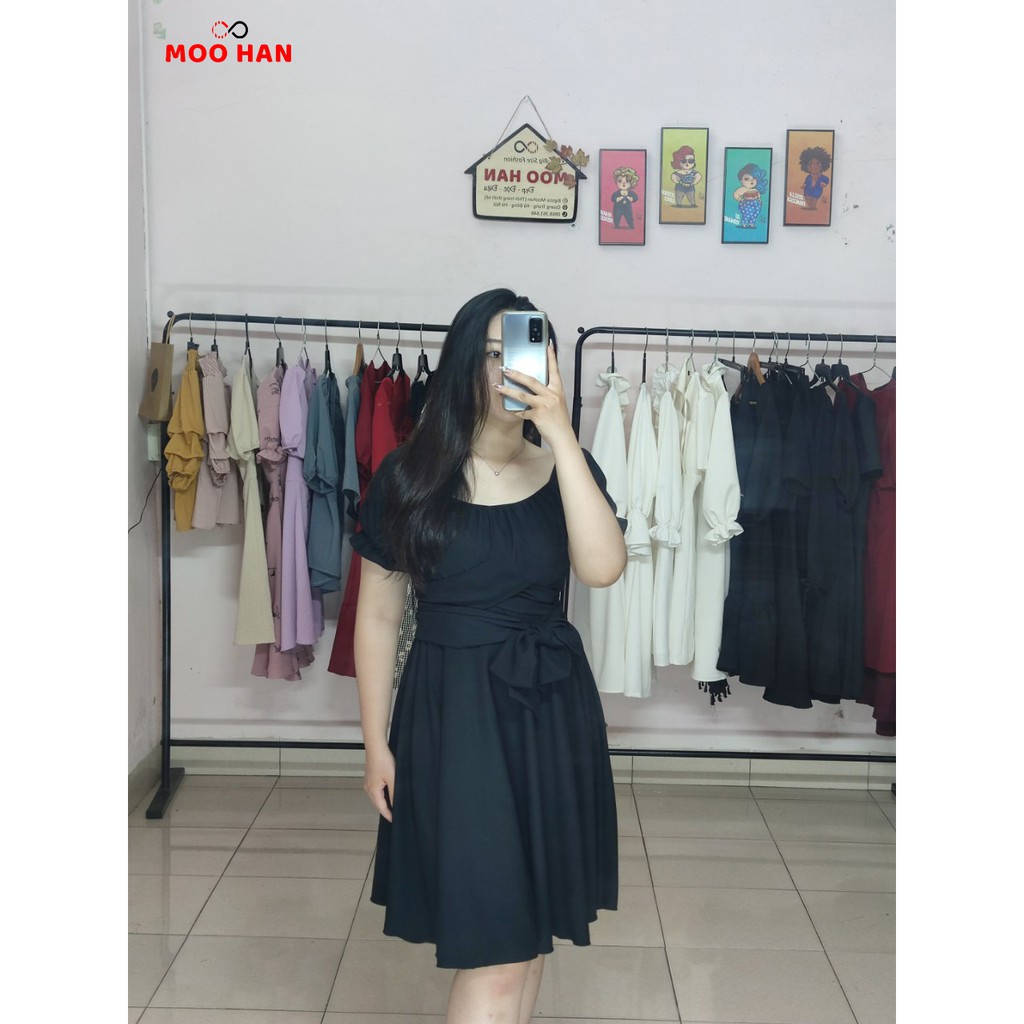 BIGSIZE MOOHAN, ĐẦM BIGSIZE THẮT DÂY NƠ EO DÁNG SUÔNG, TAY BỒNG MÀU ĐỎ ĐÔ CHE MỌI KHUYẾT ĐIỂM