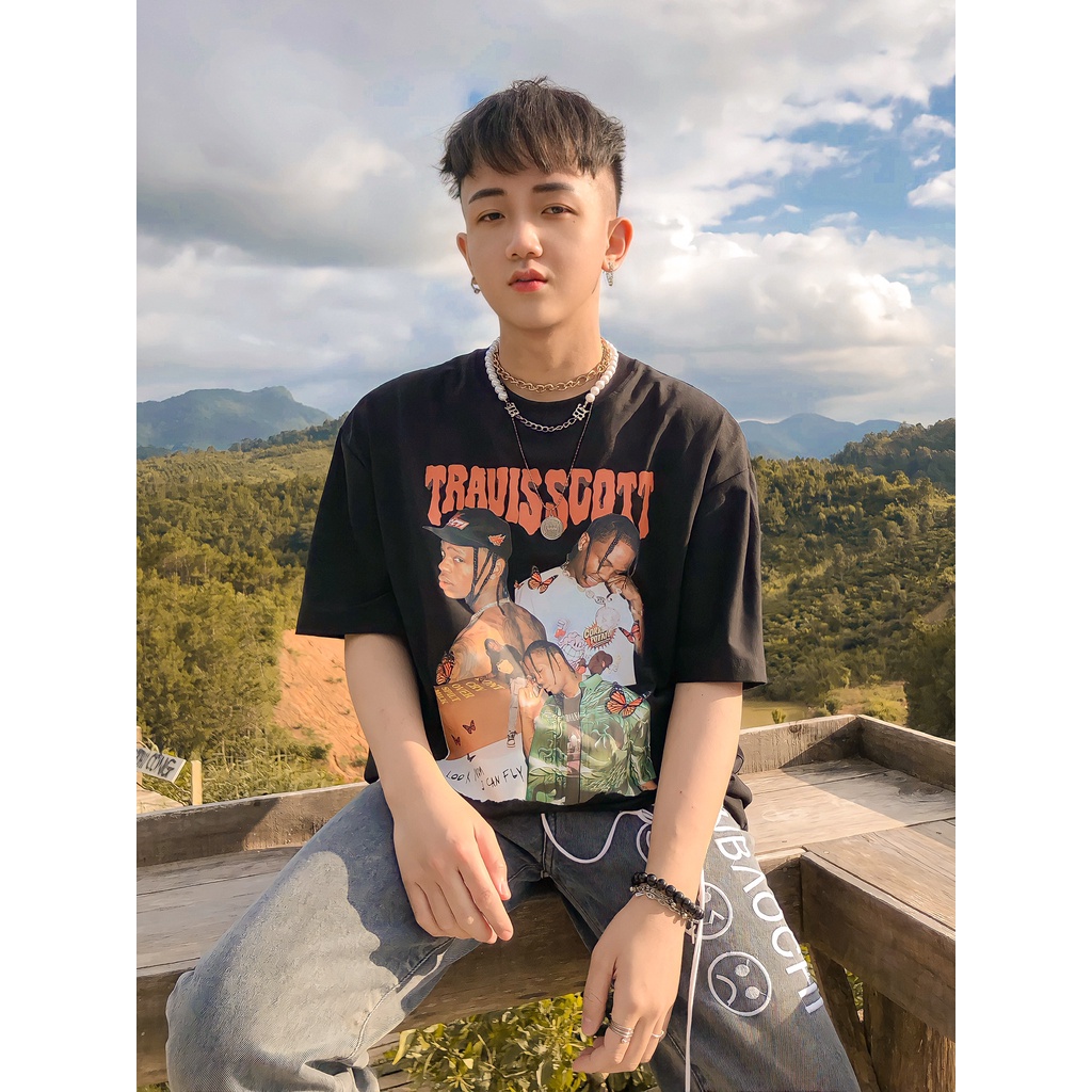 Áo phông travis scott form rộng tay lỡ unisex, áo thun travis scott form rộng tay lỡ unisex cotton AT144 Miucho in logo