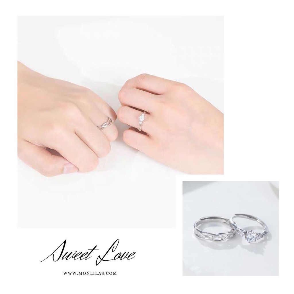 Nhẫn đôi bạc MonLilas hình vô cực đính đá Infinity N23001