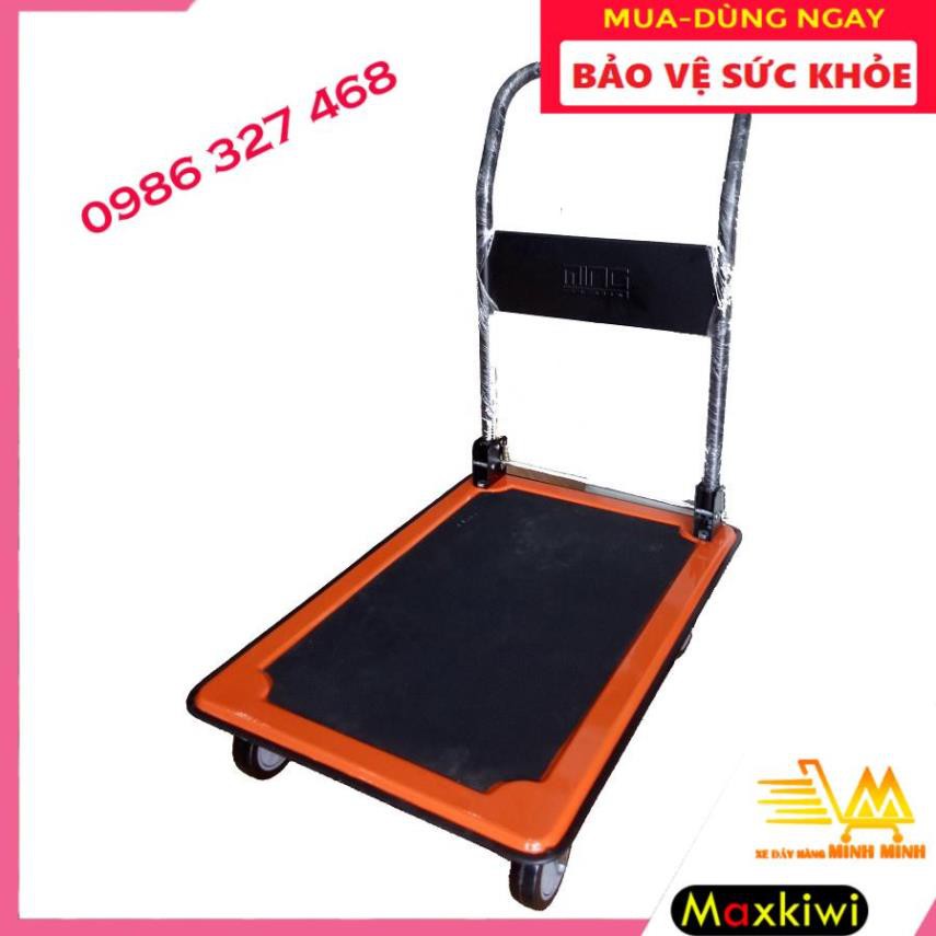 [BH 12th - Clip thật] Xe Đẩy Hàng 150kg, Xe Đẩy Hàng 4 Bánh Maxkiwi- Sàn Thép, Tải Trọng 150kg, Tay Đẩy Gập Gọn