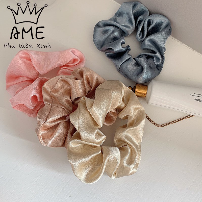 Dây buộc tóc scrunchies vải phi bóng, dây cột tóc scrunchies phong cách Hàn Quốc