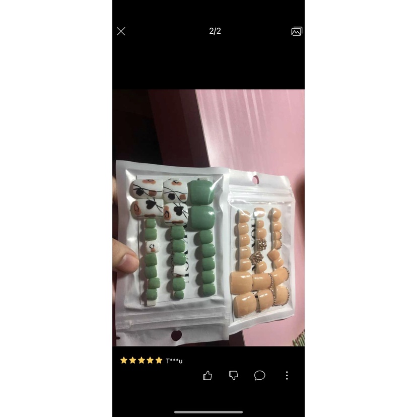 A46 Bộ 24 móng chân giả màu thạch nhẹ nhàng đính đá kèm keo dũa