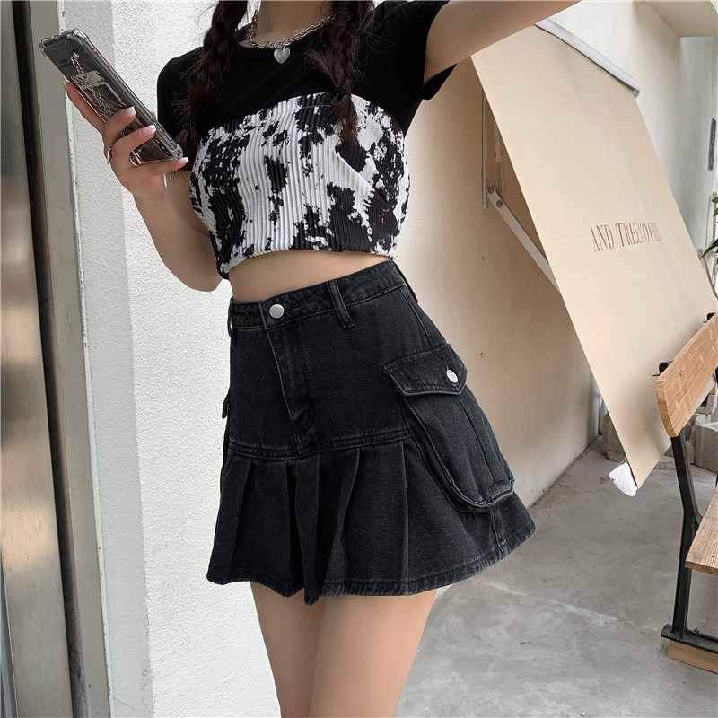 Chân Váy Jean Chữ A Lưng Cao Phong Cách Retro Hàn Quốc | BigBuy360 - bigbuy360.vn