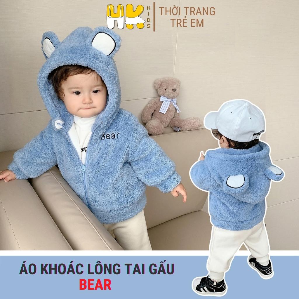 Áo khoác lông cừu mũ tai gấu cho bé từ 1 đến 6 tuổi, lớp lông dày dặn kèm lớp lót nhung mềm mịn siêu giữ ấm - HK KIDS