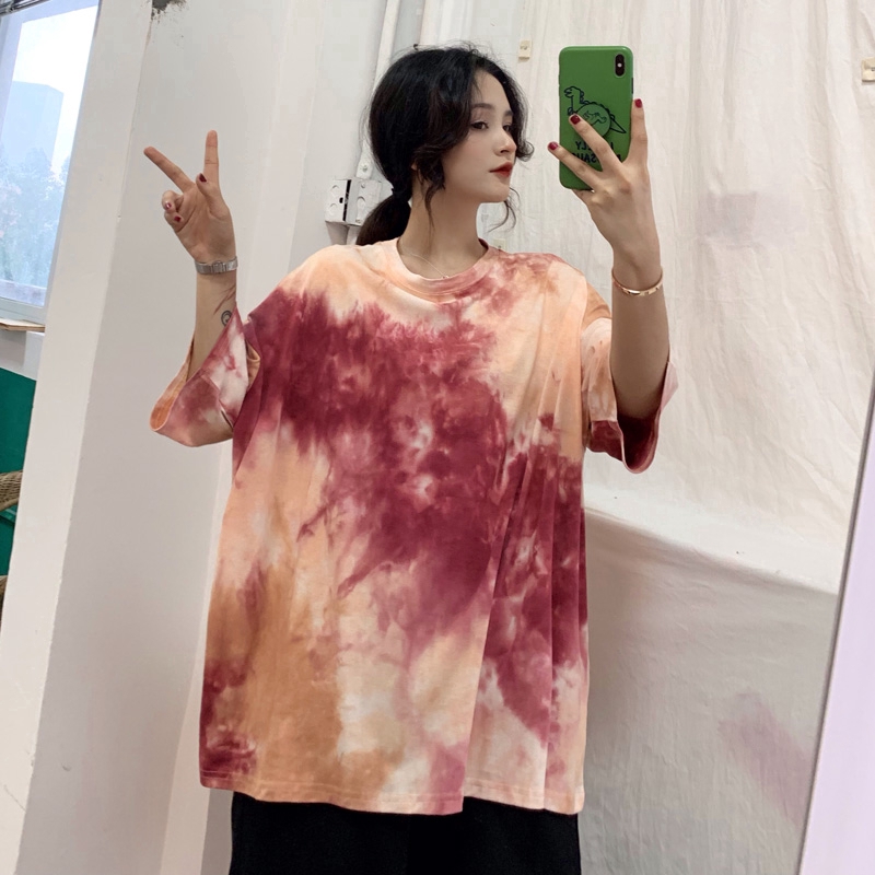 Áo thun ngắn tay màu nhuộm loang thời trang Hàn Quốc